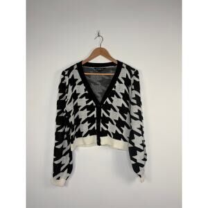 Cropped houndstooth long-sleeved cardigan L or oversized S/M